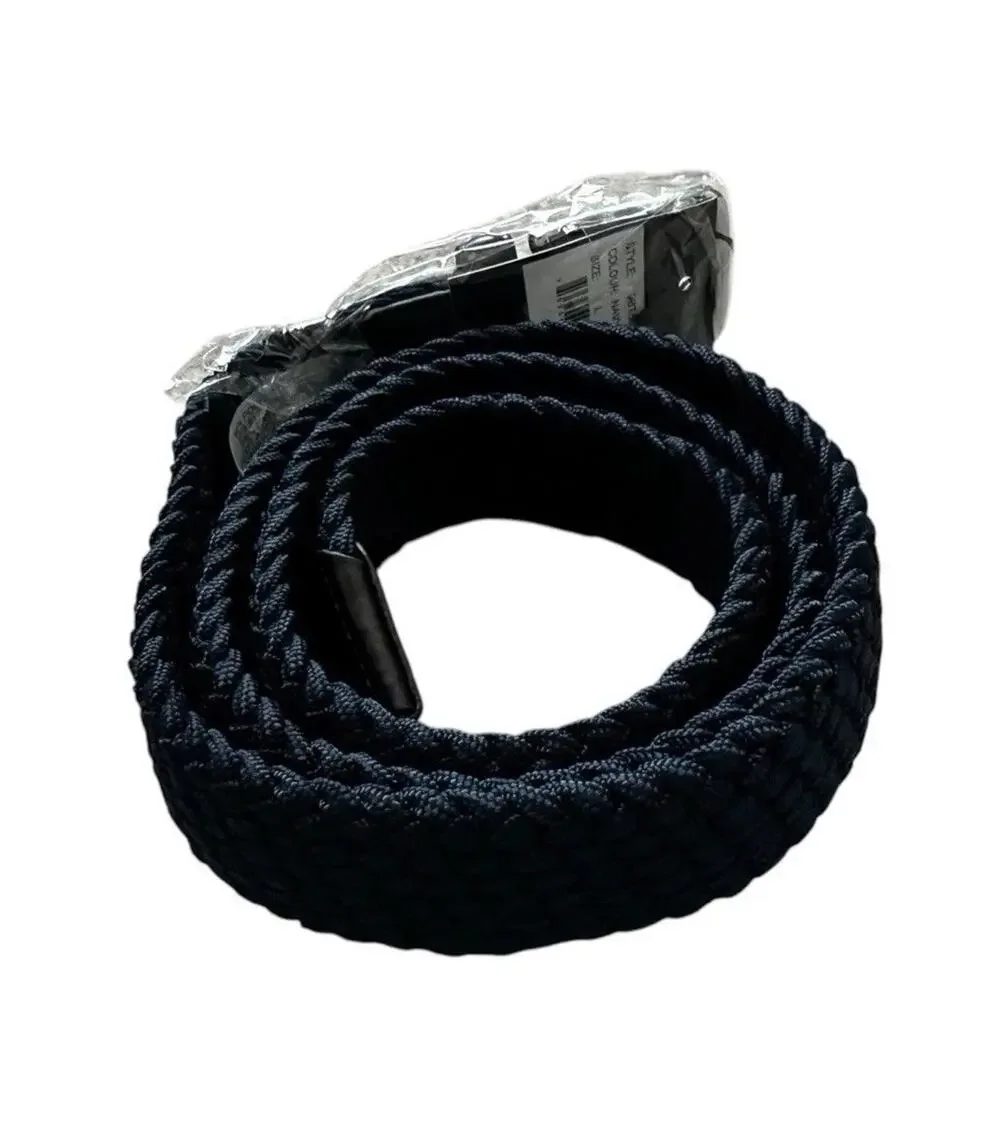 New PX Brand Navy Blue Braided Fabric Stretch Silver Buckle Belt Large MSRP $65